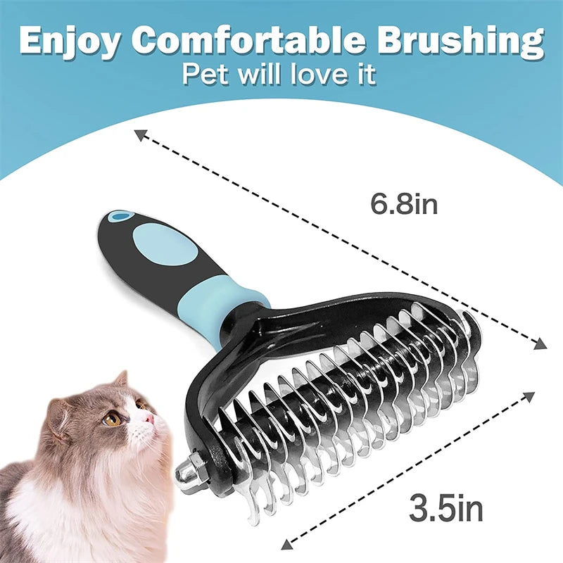 🇫🇷 Brosse pro anti-mue 2 faces pour chiens, chats et chiots – Démêlage, sous-poil et poils morts. 🇬🇧 Pro 2-sided deshedding brush for dogs, cats & puppies – Dematting, undercoat & loose hair.