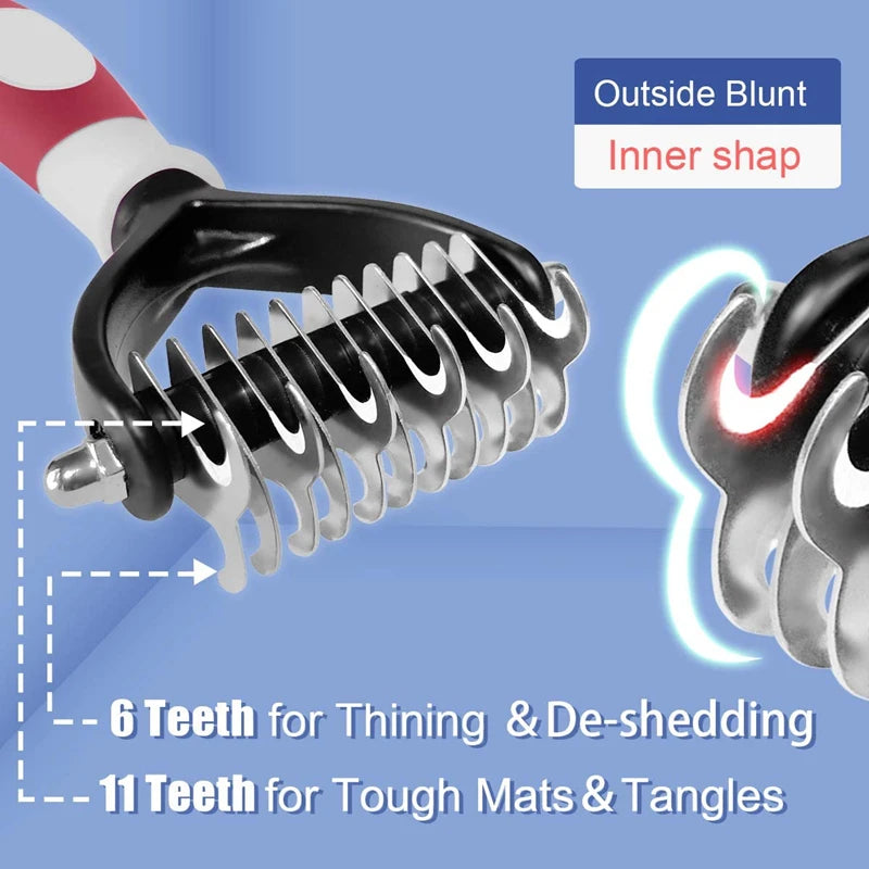 🇫🇷 Brosse pro anti-mue 2 faces pour chiens, chats et chiots – Démêlage, sous-poil et poils morts. 🇬🇧 Pro 2-sided deshedding brush for dogs, cats & puppies – Dematting, undercoat & loose hair.