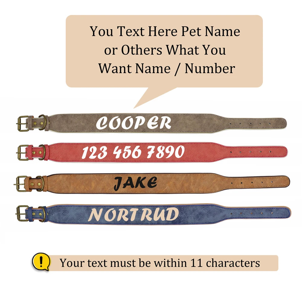 🇫🇷 Collier en cuir personnalisé pour chien – Large, rembourré, gravure du nom gratuite, idéal pour chiens moyens et grands 🇬🇧 Personalized Leather Dog Collar – Wide, padded, free name engraving, ideal for medium & large dogs
