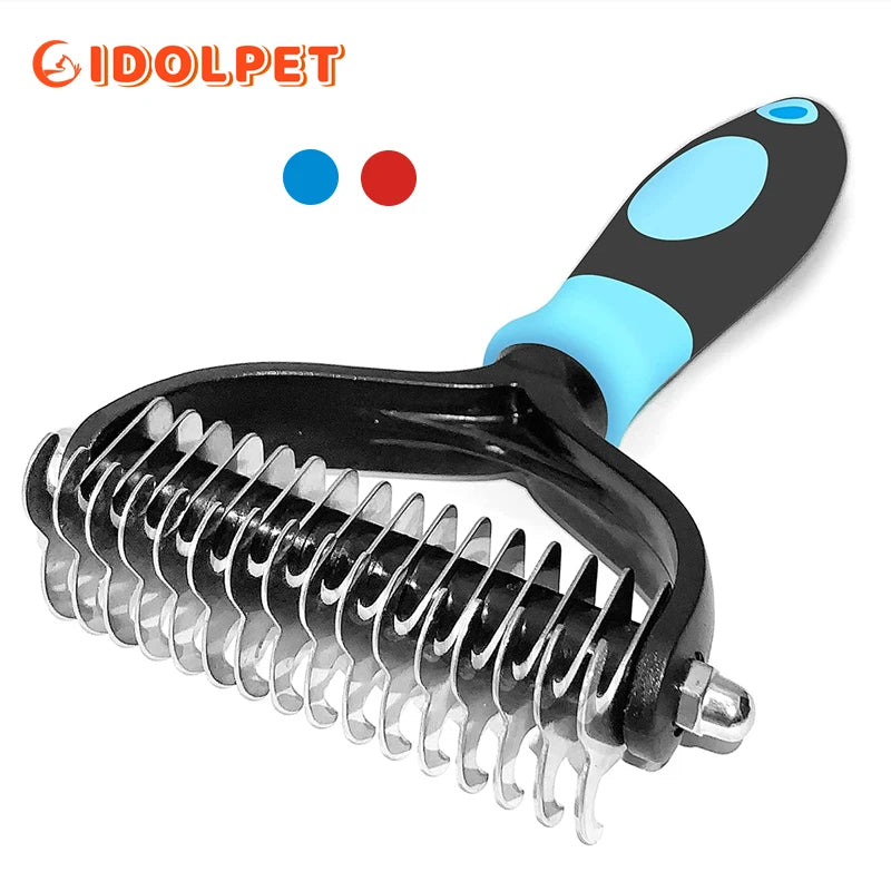 🇫🇷 Brosse pro anti-mue 2 faces pour chiens, chats et chiots – Démêlage, sous-poil et poils morts. 🇬🇧 Pro 2-sided deshedding brush for dogs, cats & puppies – Dematting, undercoat & loose hair.