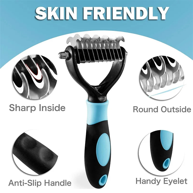 🇫🇷 Brosse pro anti-mue 2 faces pour chiens, chats et chiots – Démêlage, sous-poil et poils morts. 🇬🇧 Pro 2-sided deshedding brush for dogs, cats & puppies – Dematting, undercoat & loose hair.
