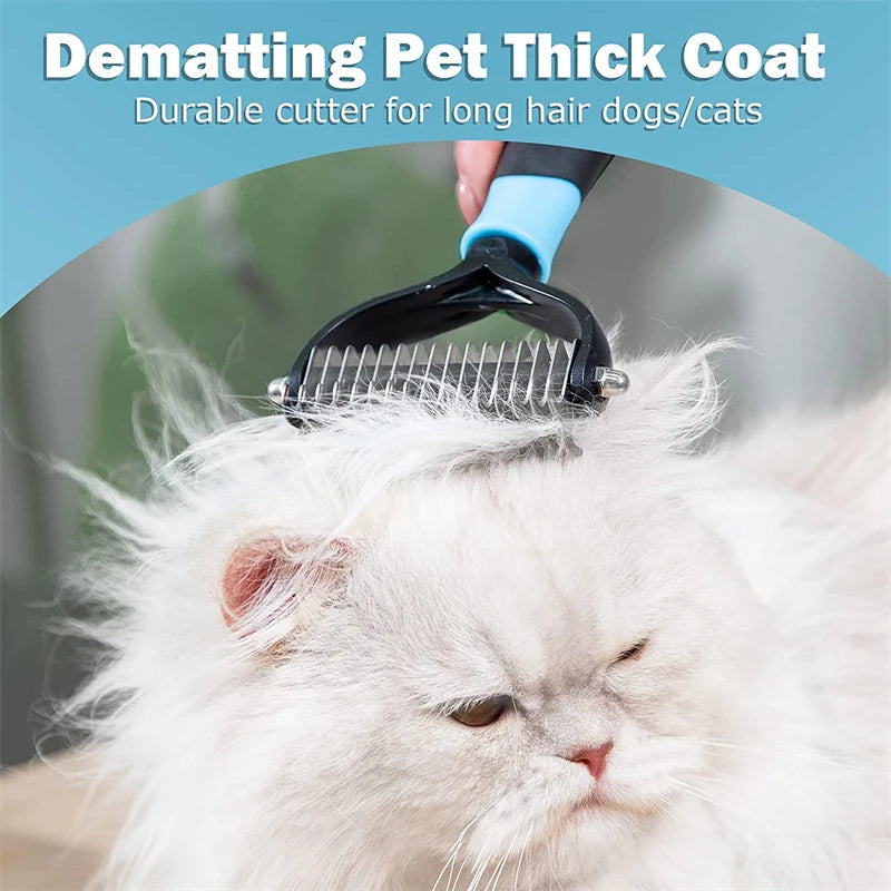 🇫🇷 Brosse pro anti-mue 2 faces pour chiens, chats et chiots – Démêlage, sous-poil et poils morts. 🇬🇧 Pro 2-sided deshedding brush for dogs, cats & puppies – Dematting, undercoat & loose hair.
