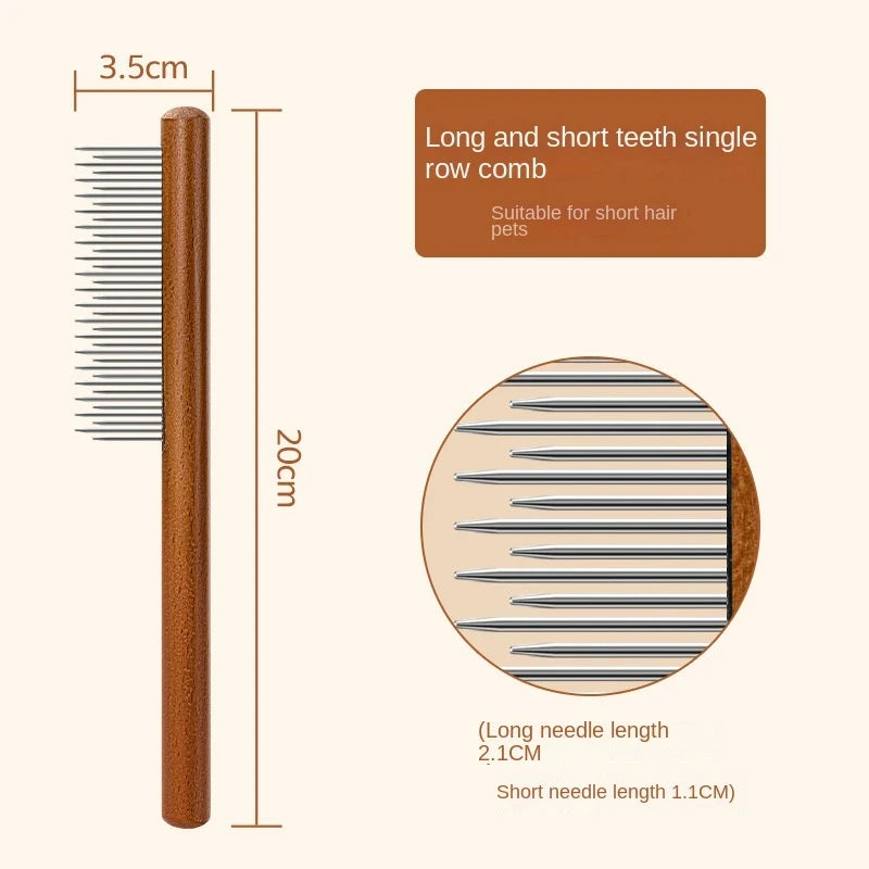 🇫🇷 Peigne en acier inoxydable pour chat, manche bois, retire poils morts – Toilettage chat/chien. 🇬🇧 Stainless steel cat comb, wooden handle, removes loose hair – Cat/dog grooming.