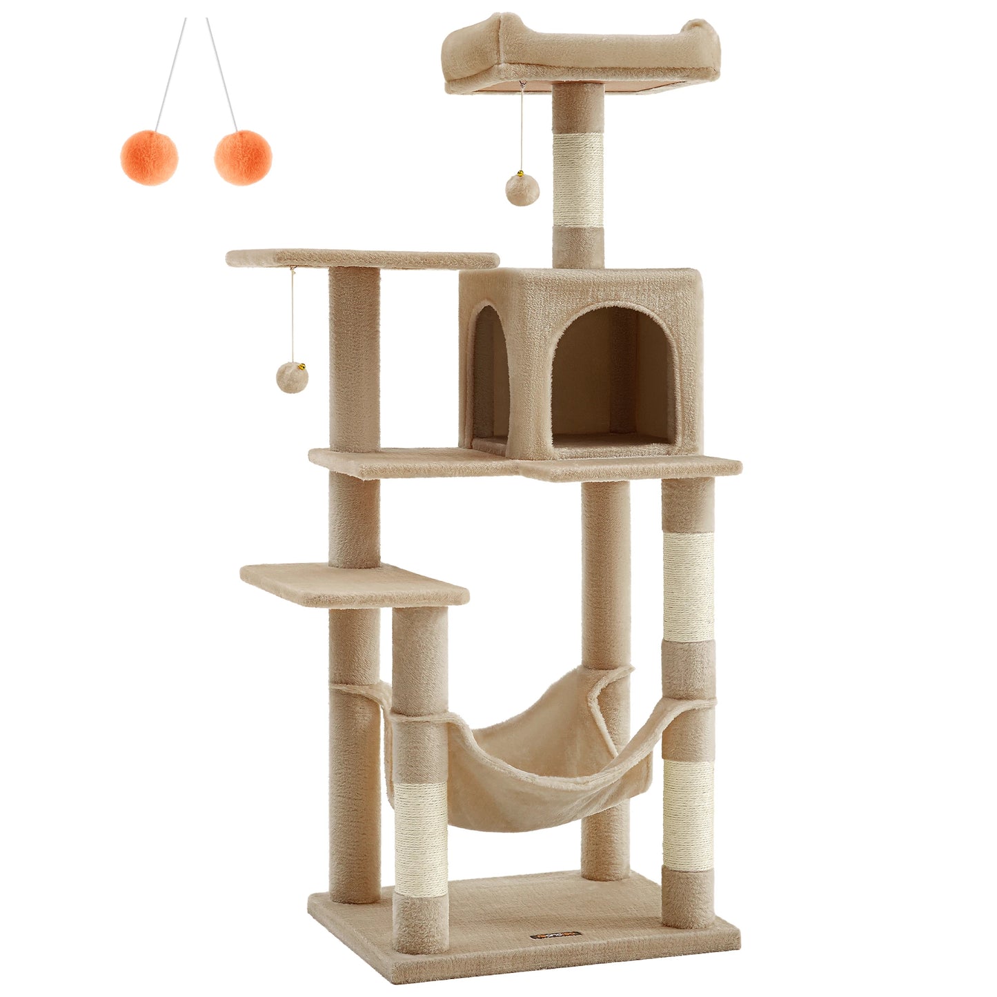 🇫🇷 Arbre à chat Feandrea 143 cm – Tour d’intérieur multi-niveaux avec 4 poteaux à griffer, 2 plateformes et niche en peluche 🇬🇧 Feandrea Cat Tree 143 cm – Multi-Level Indoor Cat Tower with 4 Scratching Posts, 2 Perches & Plush Condo Cave