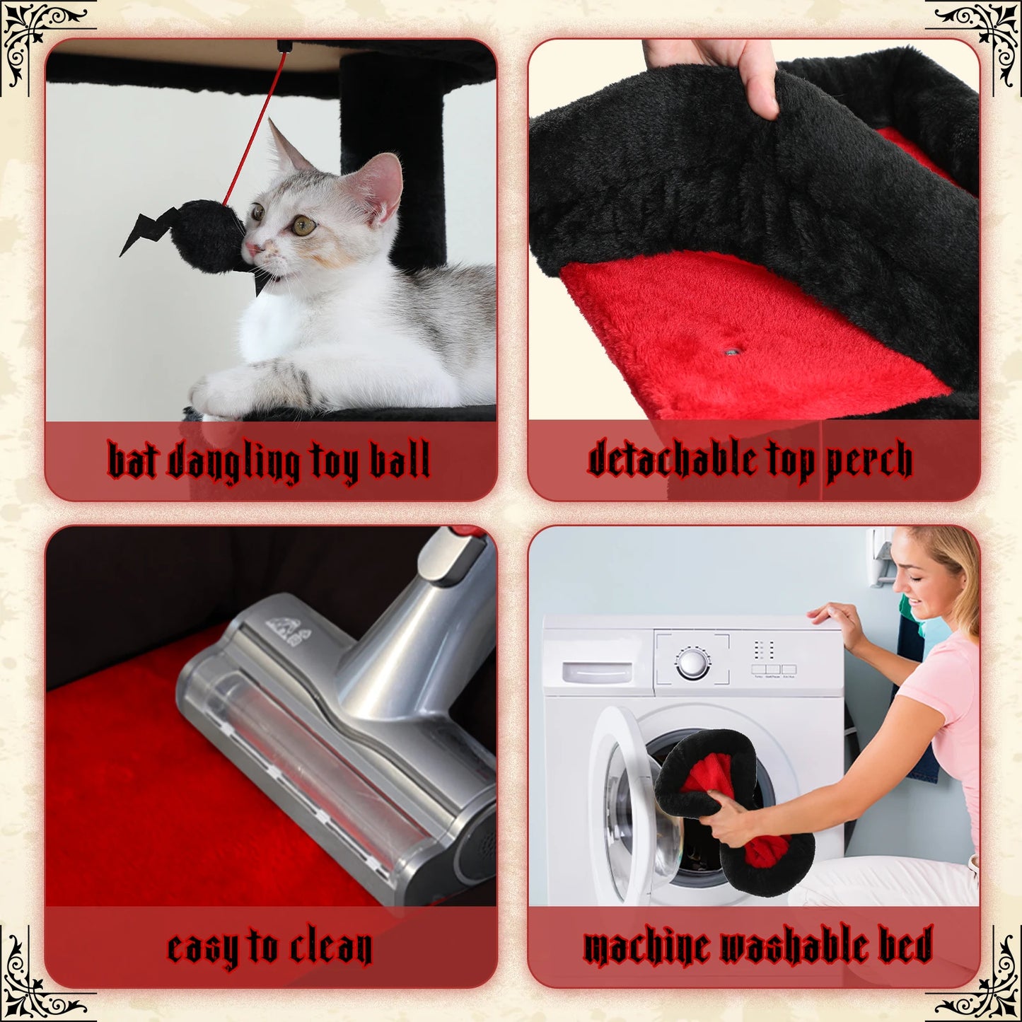 🇫🇷 Arbre à chat gothique – Tour d’intérieur avec grand hamac, condo douillet, perchoir et poteaux à griffer en sisal 🇬🇧 Gothic Cat Tree – Indoor cat tower with large hammock, cozy condo, sisal scratching posts & top perch