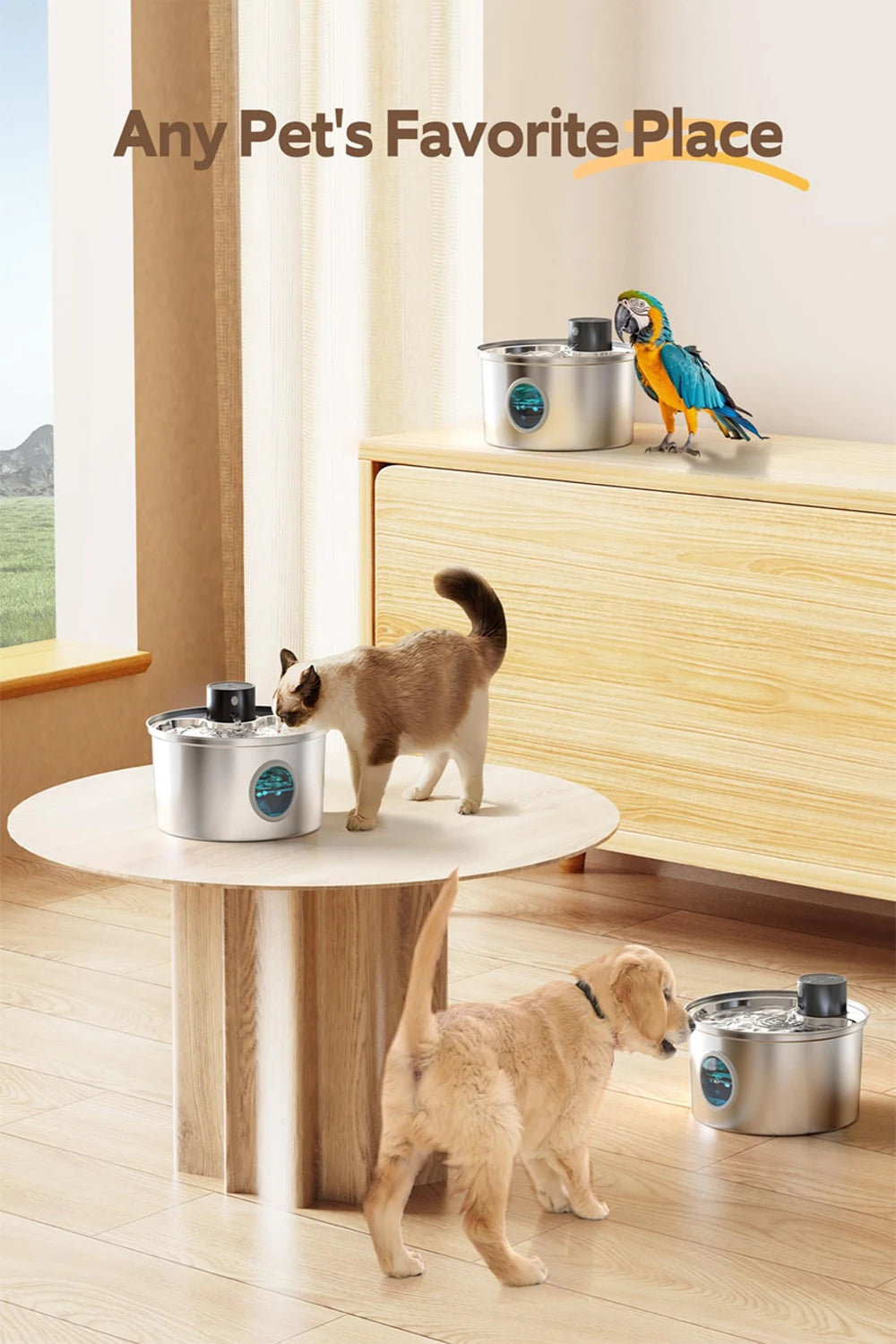 🇫🇷 Fontaine à eau 3,2L en inox pour chats et chiens – Automatique avec capteur, rechargeable en USB 5V, bol multiple pour plusieurs animaux 🇬🇧 3.2L Stainless Steel Cat Water Fountain – USB Rechargeable, Automatic Sensor, Multi-Bowl Pet Drinking Station