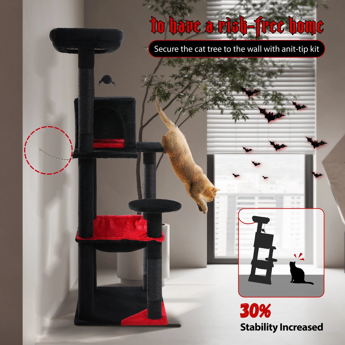 🇫🇷 Arbre à chat gothique – Tour d’intérieur avec grand hamac, condo douillet, perchoir et poteaux à griffer en sisal 🇬🇧 Gothic Cat Tree – Indoor cat tower with large hammock, cozy condo, sisal scratching posts & top perch