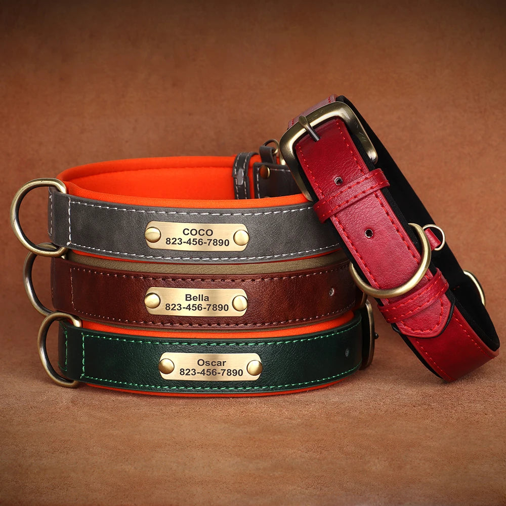 🇫🇷 Collier pour chien en cuir PU personnalisé – Gravure gratuite du nom et de l’ID, pour chiens petits, moyens et grands 🇬🇧 Personalized PU Leather Dog Collar – Free name & ID engraving for small, medium & large dogs