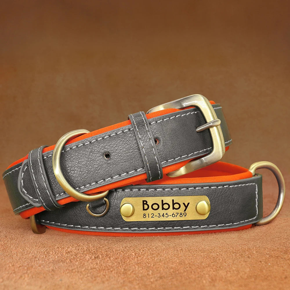 🇫🇷 Collier pour chien en cuir PU personnalisé – Doublure rembourrée, gravure gratuite du nom, réglable pour petits, moyens et grands chiens 🇬🇧 Customized PU Leather Dog Collar – Soft padded, free name engraving, adjustable for small, medium & large dogs