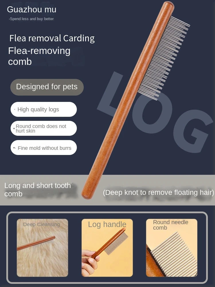 🇫🇷 Peigne en acier inoxydable pour chat, manche bois, retire poils morts – Toilettage chat/chien. 🇬🇧 Stainless steel cat comb, wooden handle, removes loose hair – Cat/dog grooming.