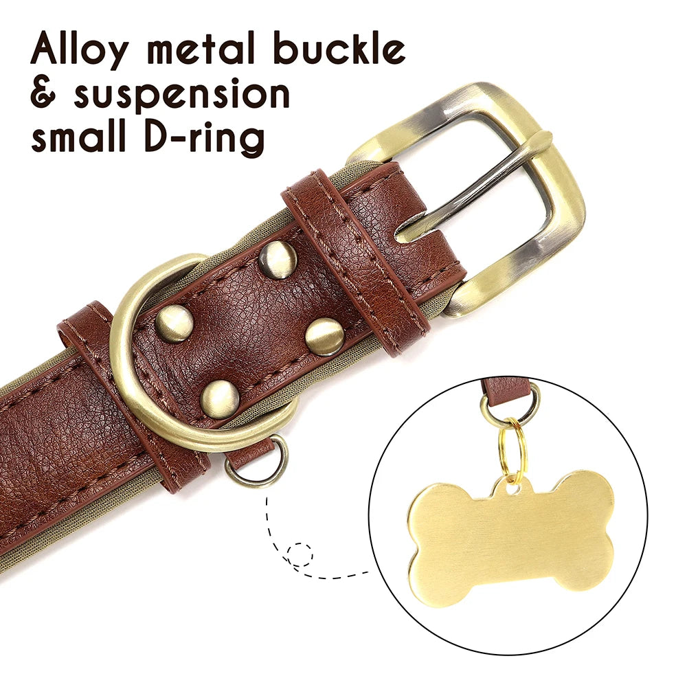 🇫🇷 Collier pour chien en cuir PU personnalisé – Doublure rembourrée, gravure gratuite du nom, réglable pour petits, moyens et grands chiens 🇬🇧 Customized PU Leather Dog Collar – Soft padded, free name engraving, adjustable for small, medium & large dogs