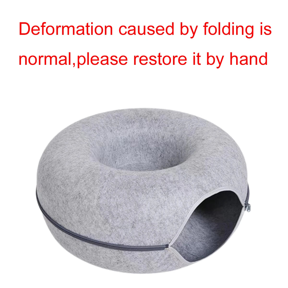 🇫🇷 Lit beignet en feutre pour chat – Maison 2-en-1 avec trou d’aération et tunnel pour jouer et se cacher 🇬🇧 Felt Donut Cat Bed – 2-in-1 House with Breather Hole and Tunnel for Hide & Play