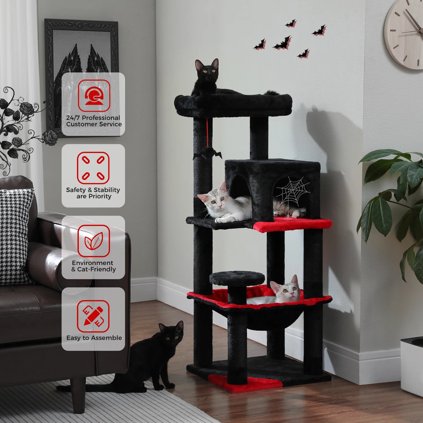 🇫🇷 Arbre à chat gothique – Tour d’intérieur avec grand hamac, condo douillet, perchoir et poteaux à griffer en sisal 🇬🇧 Gothic Cat Tree – Indoor cat tower with large hammock, cozy condo, sisal scratching posts & top perch