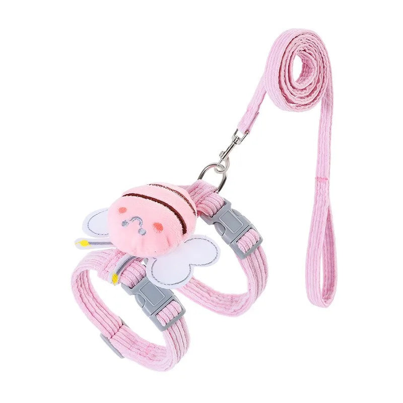🇫🇷 Harnais + laisse + collier pour chat – Ensemble réglable motif abeille, double épaisseur, idéal pour chiens/chats de petite à moyenne taille 🇬🇧 Cat Harness Leash Collar Set – Adjustable Bee Design, Double Layer for Small & Medium Pets, Outdoor Walking