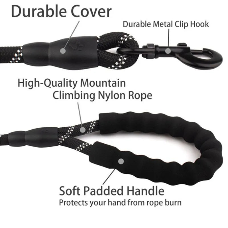 🇫🇷 Laisse pour chien réfléchissante avec poignée rembourrée – Corde double résistante pour chiens puissants, plus de sécurité et de contrôle 🇬🇧 Reflective Dog Leash with Padded Handle – Double Heavy-Duty Rope for Strong Dogs, Enhanced Safety & Control