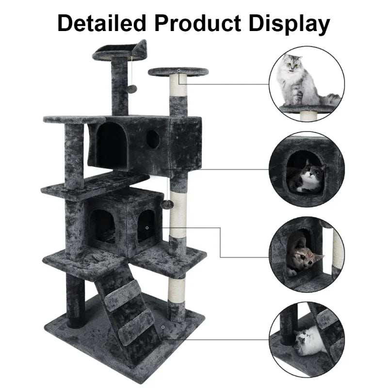 🇫🇷 Tour à Chat Multi-Niveaux avec Griffoirs, Niches et Jouets pour Chatons 🇬🇧 Multi-Level Cat Tree Tower with Scratch Posts, Condos & Kitten Toys