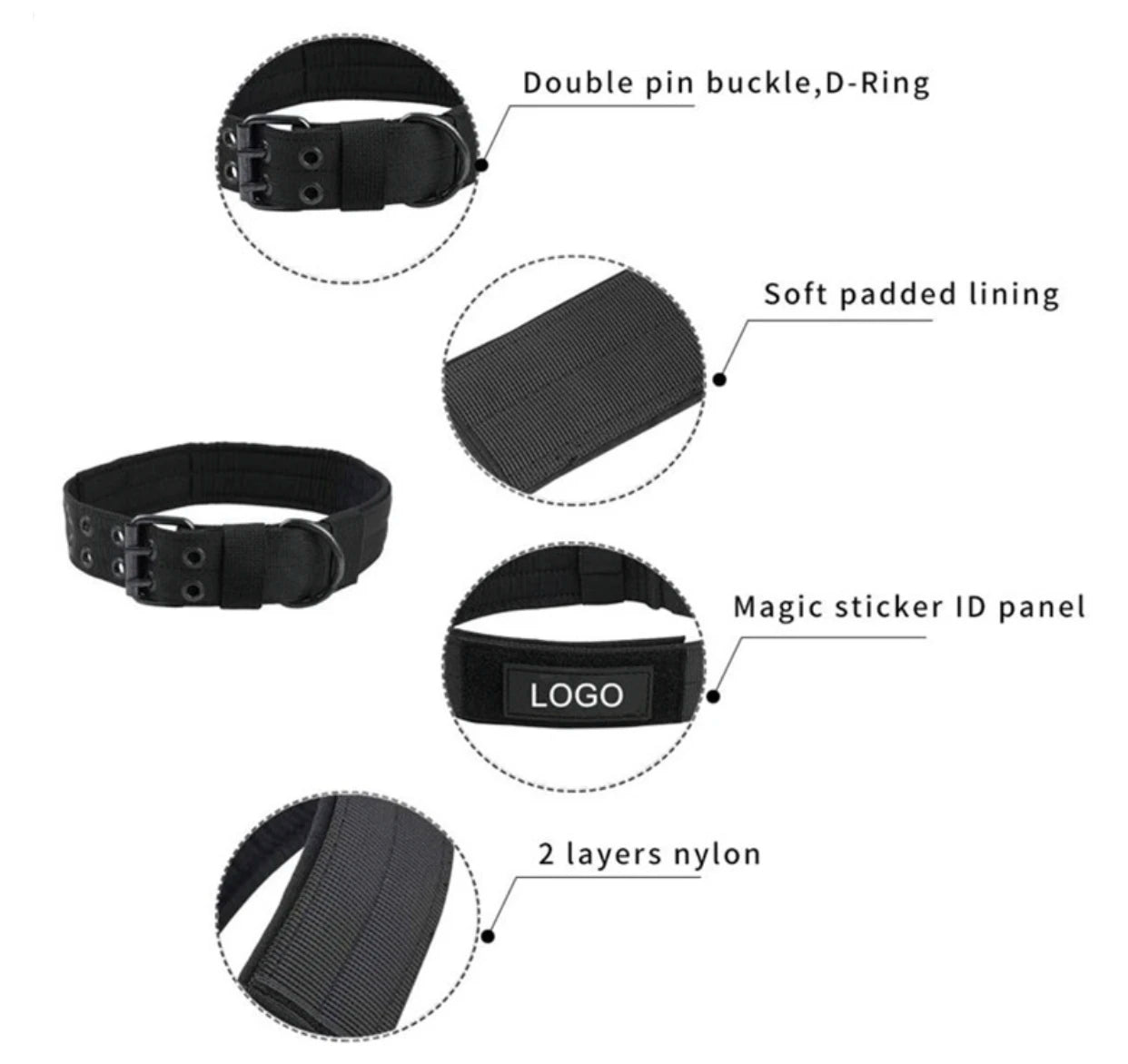 🇫🇷 Collier pour chien réglable – Nylon tactique réfléchissant, solide et idéal pour l’entraînement des grands chiens 🇬🇧 Adjustable Dog Collar – Reflective tactical nylon, strong and ideal for training large dogs