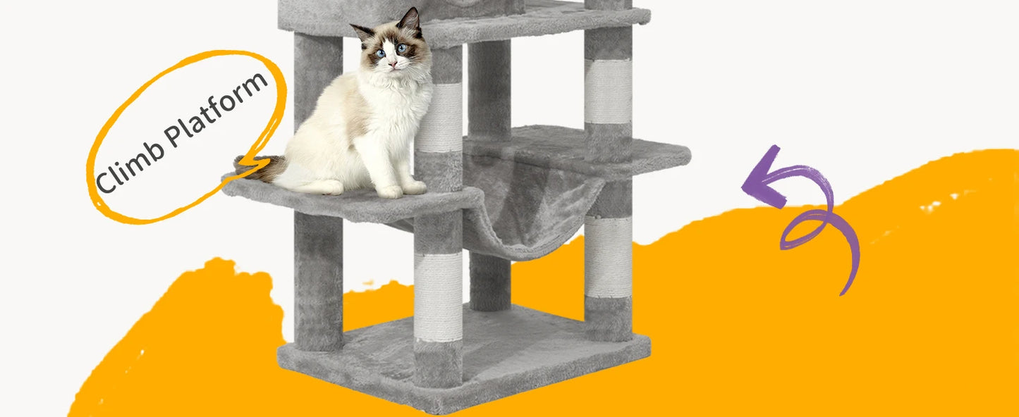🇫🇷 Hzuaneri – Arbre à chat 170 cm : tour multi-niveaux avec griffoirs, grande plateforme & tapis lavable. 🇬🇧 Hzuaneri – 170 cm Cat Tree: multi-level scratching post with big perch & washable mat.