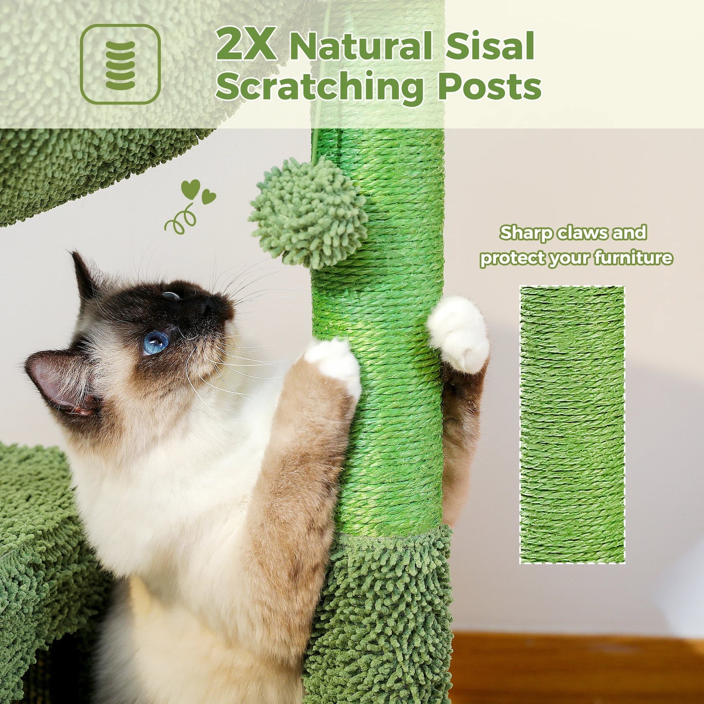 🇫🇷 Arbre à chat cactus – Avec grande niche, hamac, balle suspendue et poteaux à griffer, idéal pour chats d’intérieur 🇬🇧 Cactus Cat Tree – Large condo, hammock, dangling ball & scratching posts for indoor cats
