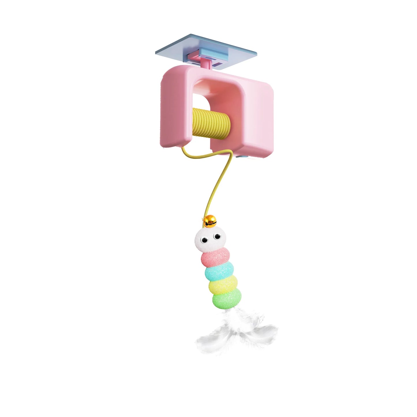 🇫🇷 Jouet suspendu électrique pour chat – Teaser à plume en forme de serpillière avec grelot, ressort et fixation pour jeu interactif 🇬🇧 Electric Hanging Cat Teaser Toy – Mop-Shaped Feather Bell with Spring & Swinging Motion for Kittens