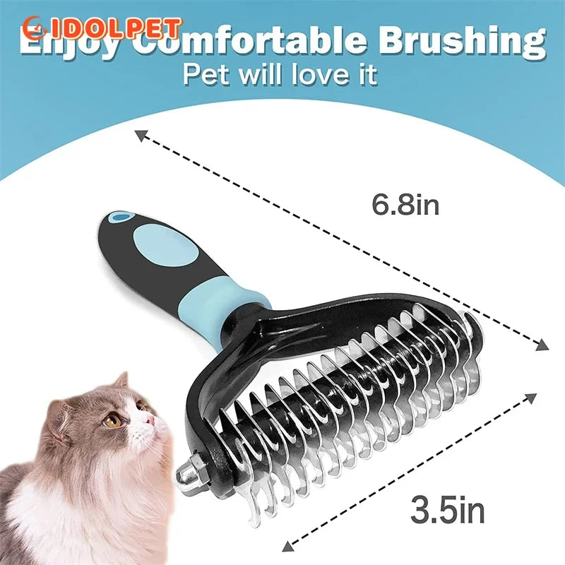 🇫🇷 Brosse pro anti-mue 2 faces pour chiens, chats et chiots – Démêlage, sous-poil et poils morts. 🇬🇧 Pro 2-sided deshedding brush for dogs, cats & puppies – Dematting, undercoat & loose hair.