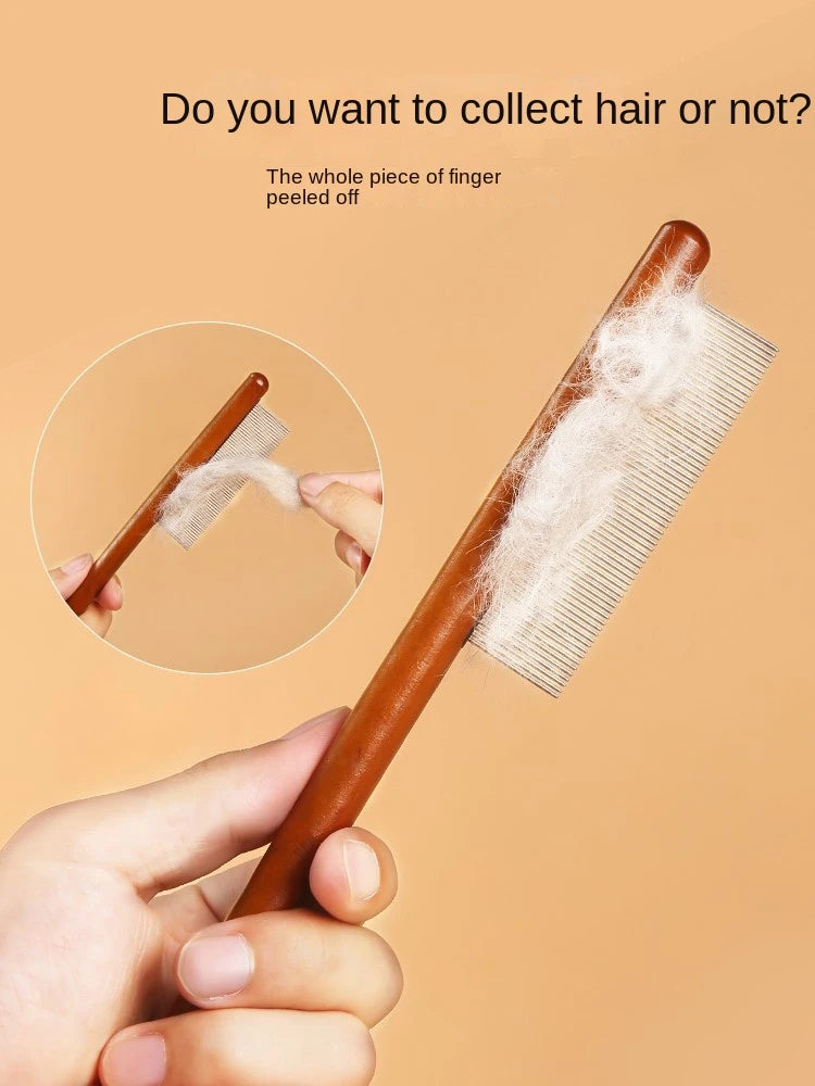 🇫🇷 Peigne en acier inoxydable pour chat, manche bois, retire poils morts – Toilettage chat/chien. 🇬🇧 Stainless steel cat comb, wooden handle, removes loose hair – Cat/dog grooming.