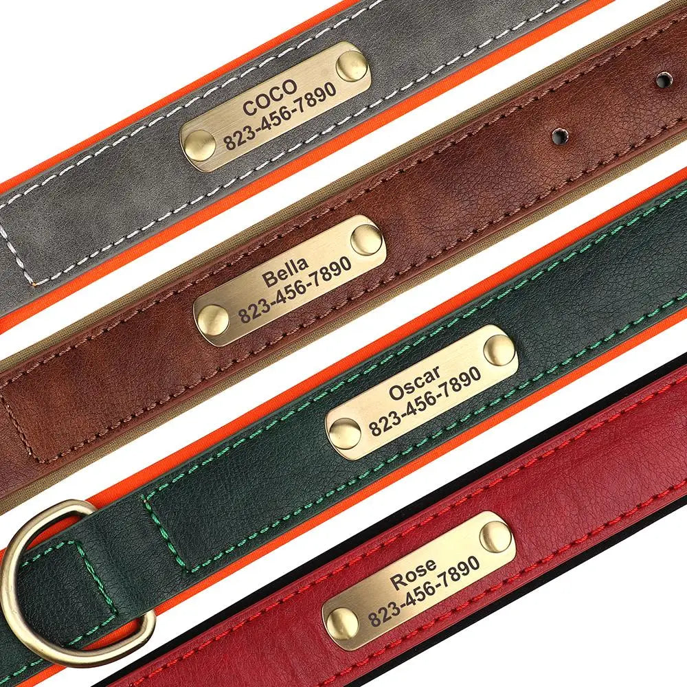 🇫🇷 Collier pour chien en cuir PU personnalisé – Gravure gratuite du nom et de l’ID, pour chiens petits, moyens et grands 🇬🇧 Personalized PU Leather Dog Collar – Free name & ID engraving for small, medium & large dogs