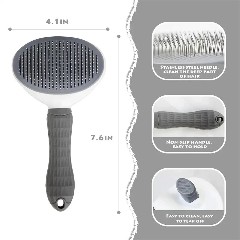 🇫🇷 Brosse Autonettoyante Anti-Poils – Peigne de Toilettage pour Chats et Chiens 🇬🇧 Self-Cleaning Pet Hair Removal Brush – Grooming Comb for Cats & Dogs