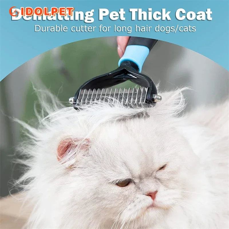 🇫🇷 Brosse pro anti-mue 2 faces pour chiens, chats et chiots – Démêlage, sous-poil et poils morts. 🇬🇧 Pro 2-sided deshedding brush for dogs, cats & puppies – Dematting, undercoat & loose hair.
