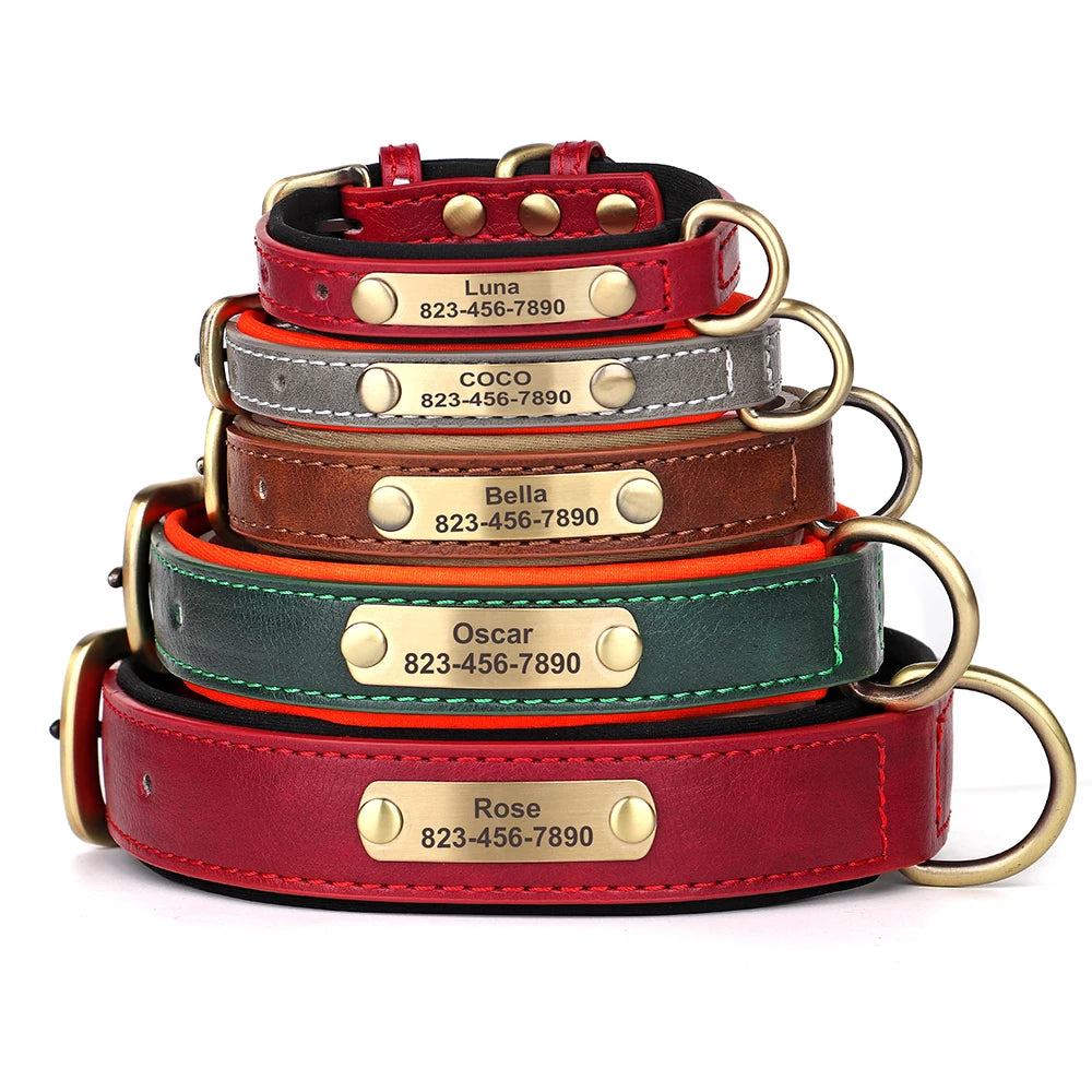 🇫🇷 Collier pour chien en cuir PU personnalisé – Gravure gratuite du nom et de l’ID, pour chiens petits, moyens et grands 🇬🇧 Personalized PU Leather Dog Collar – Free name & ID engraving for small, medium & large dogs