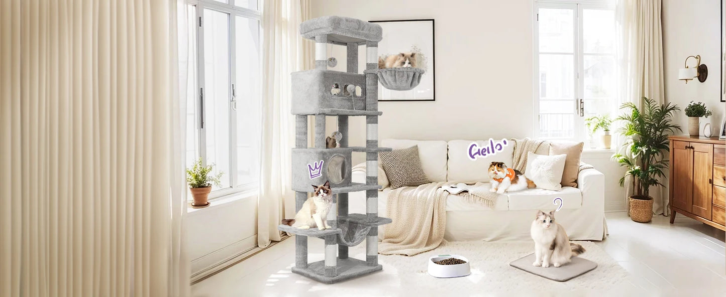 🇫🇷 Hzuaneri – Arbre à chat 170 cm : tour multi-niveaux avec griffoirs, grande plateforme & tapis lavable. 🇬🇧 Hzuaneri – 170 cm Cat Tree: multi-level scratching post with big perch & washable mat.