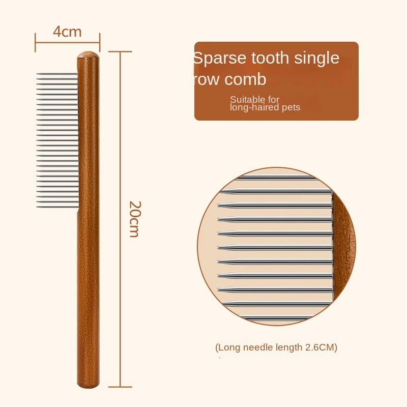 🇫🇷 Peigne en acier inoxydable pour chat, manche bois, retire poils morts – Toilettage chat/chien. 🇬🇧 Stainless steel cat comb, wooden handle, removes loose hair – Cat/dog grooming.