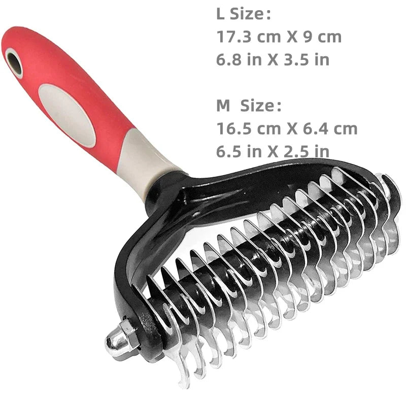 🇫🇷 Brosse pro anti-mue 2 faces pour chiens, chats et chiots – Démêlage, sous-poil et poils morts. 🇬🇧 Pro 2-sided deshedding brush for dogs, cats & puppies – Dematting, undercoat & loose hair.