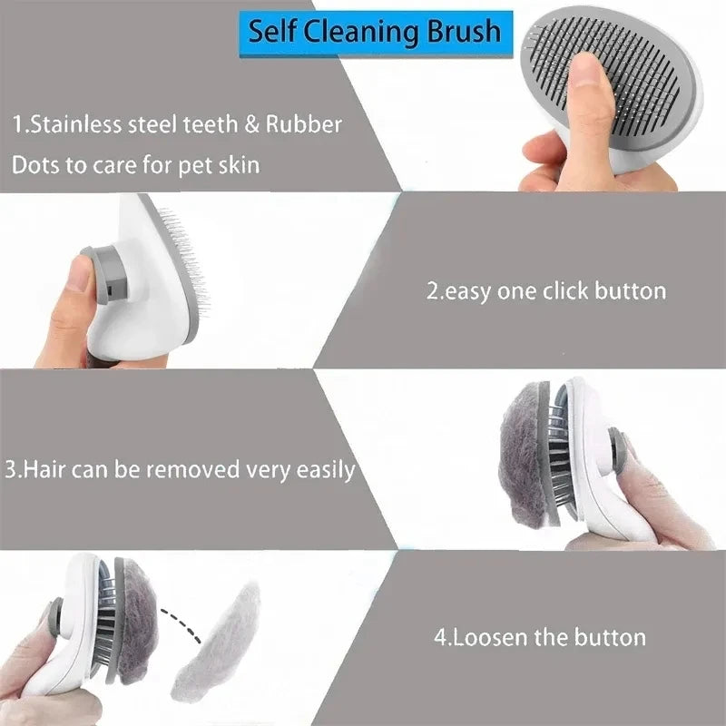 🇫🇷 Brosse Autonettoyante Anti-Poils – Peigne de Toilettage pour Chats et Chiens 🇬🇧 Self-Cleaning Pet Hair Removal Brush – Grooming Comb for Cats & Dogs