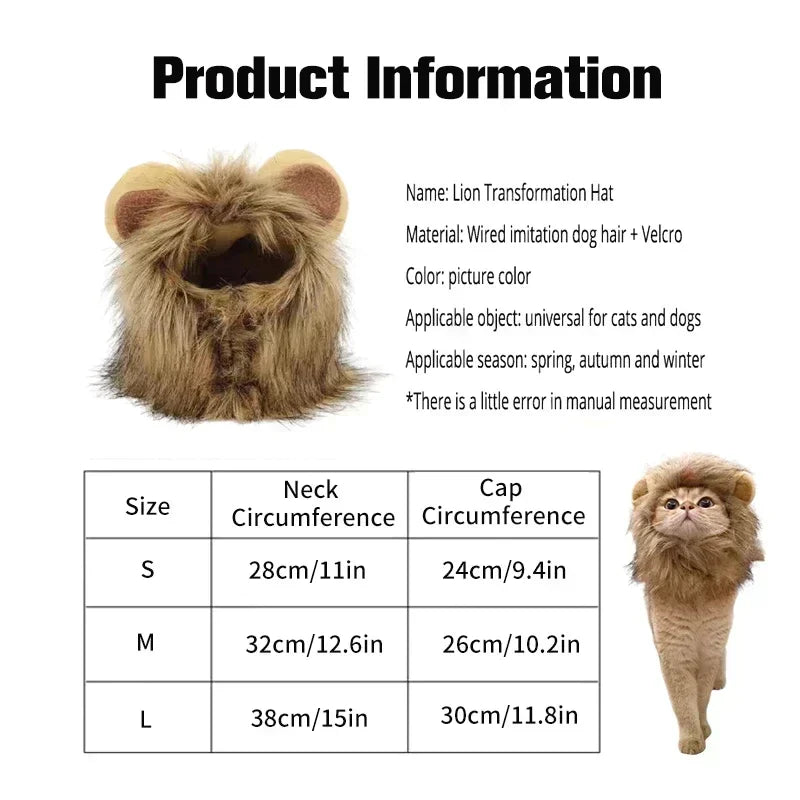 🇫🇷 Perruque crinière de lion pour chat & chiot – Chapeau cosplay déguisement Halloween & fêtes | 🇬🇧 Cat Lion Mane Hat – Cosplay Wig Costume for Cats & Puppies, Party & Halloween Decoration