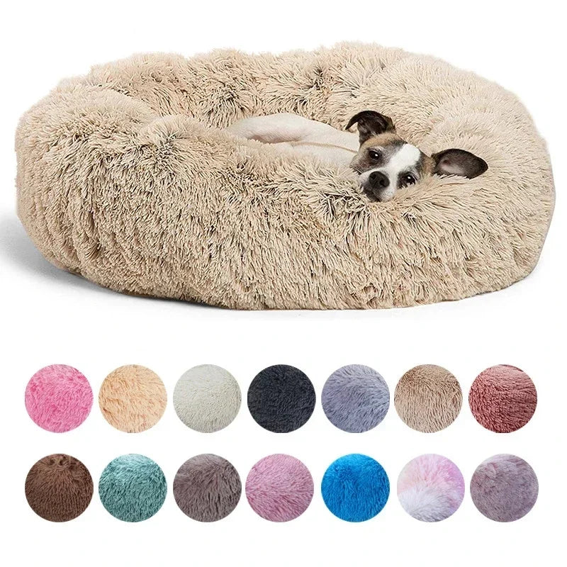 🇫🇷 Lit rond pour chiens & chats (40-90 cm) – Panier ultra doux en peluche longue, couchage chaud pour petits, moyens & grands animaux | 🇬🇧 Round Pet Bed (40-90cm) – Super Soft Long Plush Dog & Cat Bed, Warm Winter Sleeping Nest