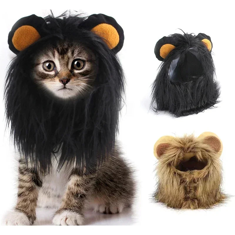 🇫🇷 Perruque crinière de lion pour chat & chiot – Chapeau cosplay déguisement Halloween & fêtes | 🇬🇧 Cat Lion Mane Hat – Cosplay Wig Costume for Cats & Puppies, Party & Halloween Decoration
