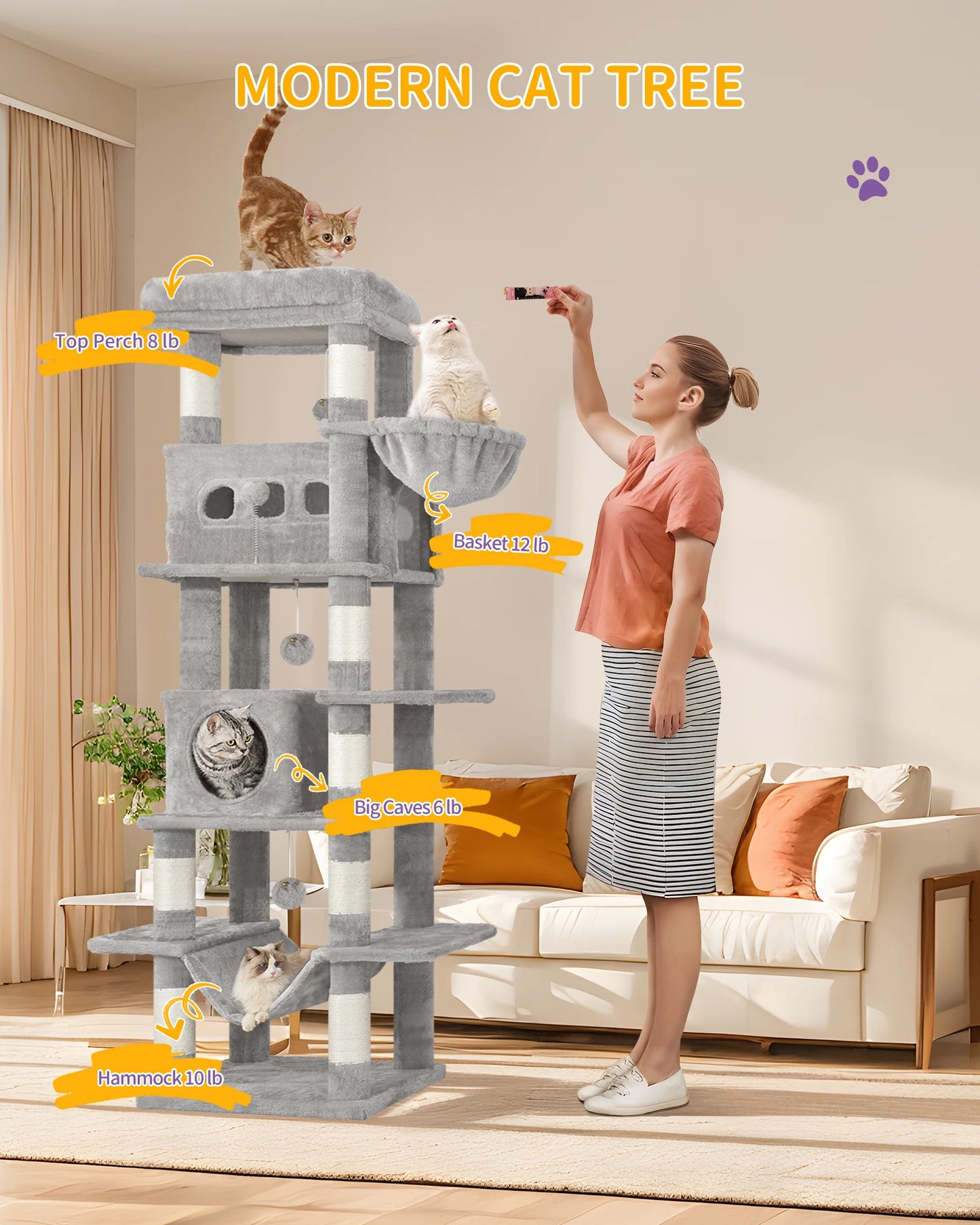 🇫🇷 Hzuaneri – Arbre à chat 170 cm : tour multi-niveaux avec griffoirs, grande plateforme & tapis lavable. 🇬🇧 Hzuaneri – 170 cm Cat Tree: multi-level scratching post with big perch & washable mat.