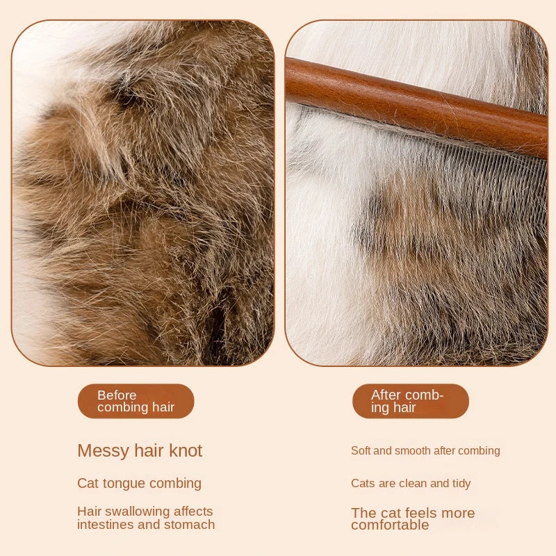 🇫🇷 Peigne en acier inoxydable pour chat, manche bois, retire poils morts – Toilettage chat/chien. 🇬🇧 Stainless steel cat comb, wooden handle, removes loose hair – Cat/dog grooming.