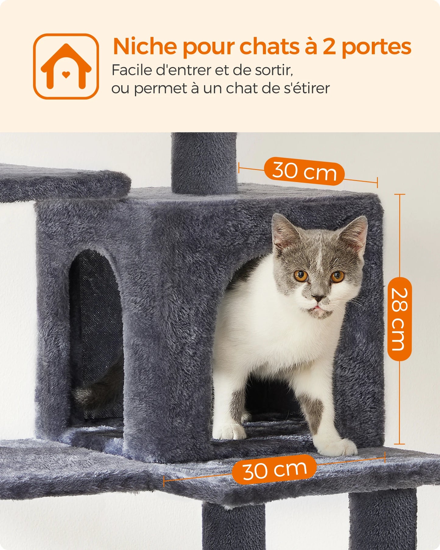 🇫🇷 Arbre à chat Feandrea 143 cm – Tour d’intérieur multi-niveaux avec 4 poteaux à griffer, 2 plateformes et niche en peluche 🇬🇧 Feandrea Cat Tree 143 cm – Multi-Level Indoor Cat Tower with 4 Scratching Posts, 2 Perches & Plush Condo Cave