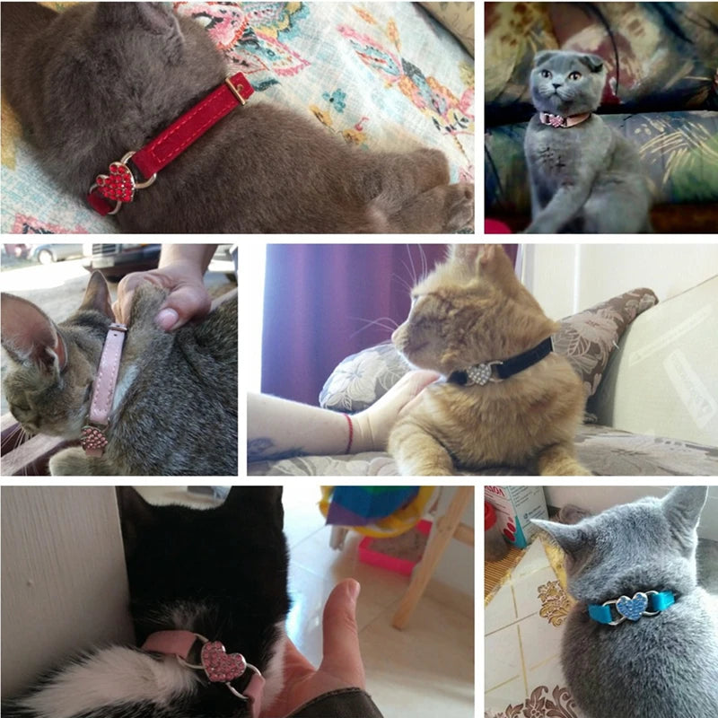 🇫🇷 Collier pour chat en velours avec cœur & grelot – Élastique, réglable et sécurisé, 8 couleurs, convient aussi aux petits chiens 🇬🇧 Velvet Cat Collar with Heart & Bell – Safety elastic, adjustable, 8 colors, also fits small dogs