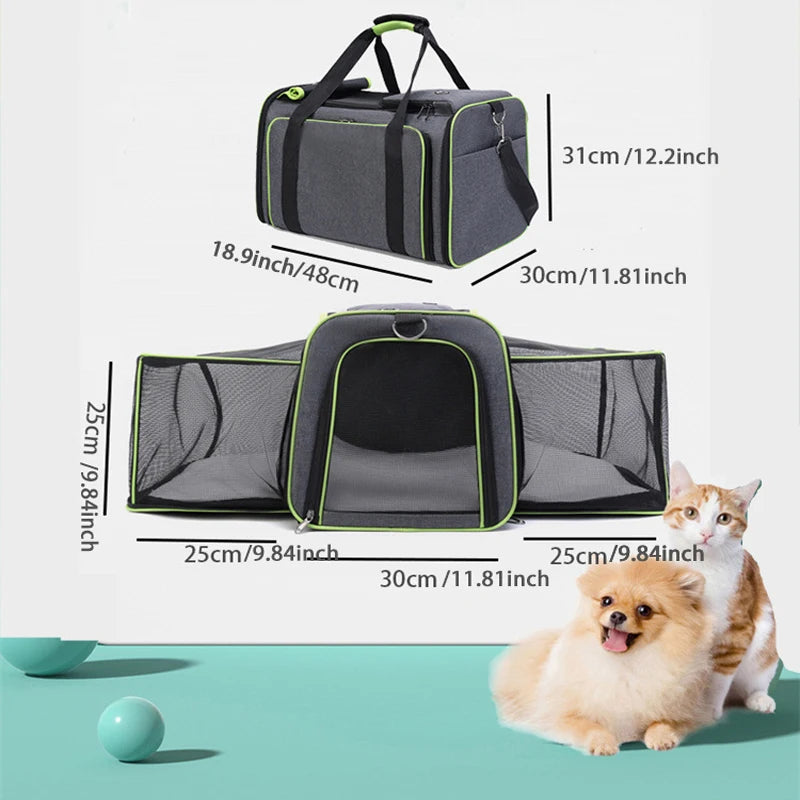 🇫🇷 Sac de transport extensible pour chats et petits chiens – Grande capacité, pliable, respirant, parfait en voiture ou à l’extérieur 🇬🇧 Foldable Expandable Pet Carrier – Large Capacity Cat & Dog Travel Bag, Breathable & Portable for Outdoor/Car Use