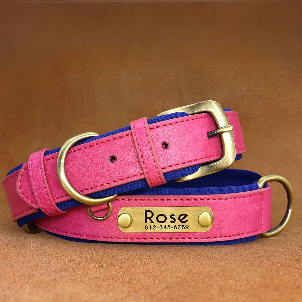🇫🇷 Collier pour chien en cuir PU personnalisé – Doublure rembourrée, gravure gratuite du nom, réglable pour petits, moyens et grands chiens 🇬🇧 Customized PU Leather Dog Collar – Soft padded, free name engraving, adjustable for small, medium & large dogs