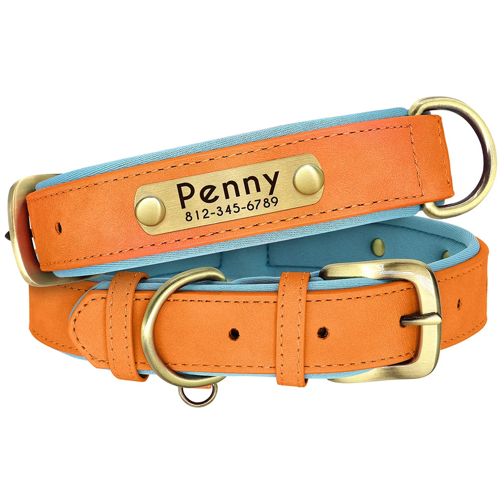 🇫🇷 Collier pour chien en cuir PU personnalisé – Doublure rembourrée, gravure gratuite du nom, réglable pour petits, moyens et grands chiens 🇬🇧 Customized PU Leather Dog Collar – Soft padded, free name engraving, adjustable for small, medium & large dogs