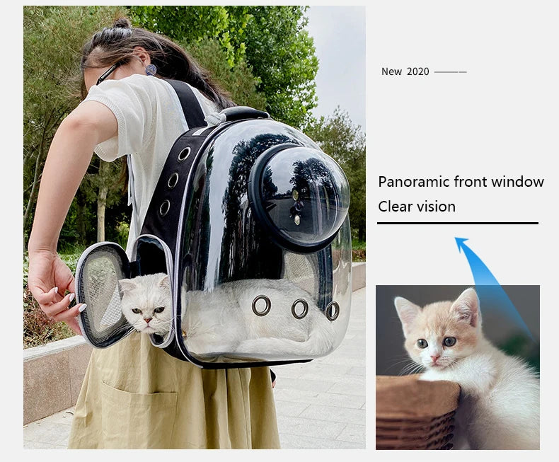 🇫🇷 Sac à dos capsule transparent pour chat et petit chien – Sac de transport respirant et portable 🇬🇧 Transparent Capsule Pet Backpack – Breathable and portable carrier for cats & small dogs