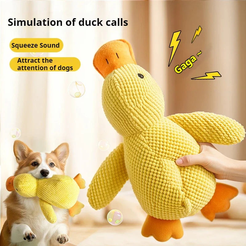 🇫🇷 Jouet canard en peluche pour chien – Résistant aux morsures, avec couineur, idéal pour mâcher et câliner. 🇬🇧 Plush duck dog toy – Bite-resistant with squeaker, perfect for chewing and cuddling.