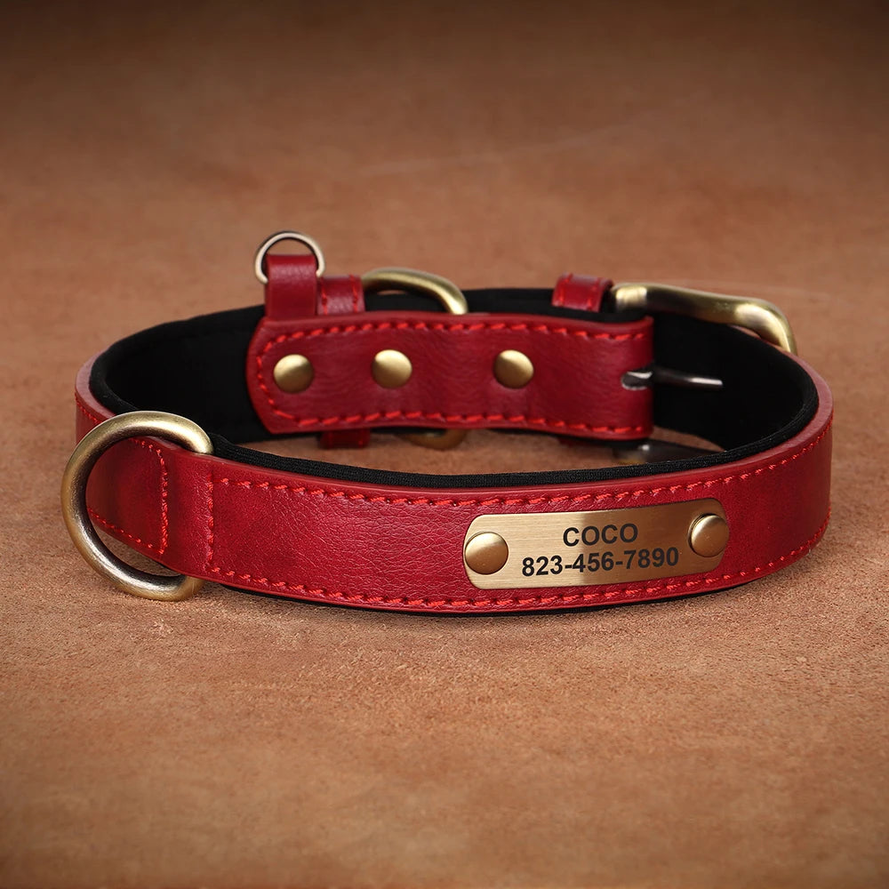 🇫🇷 Collier pour chien en cuir PU personnalisé – Gravure gratuite du nom et de l’ID, pour chiens petits, moyens et grands 🇬🇧 Personalized PU Leather Dog Collar – Free name & ID engraving for small, medium & large dogs