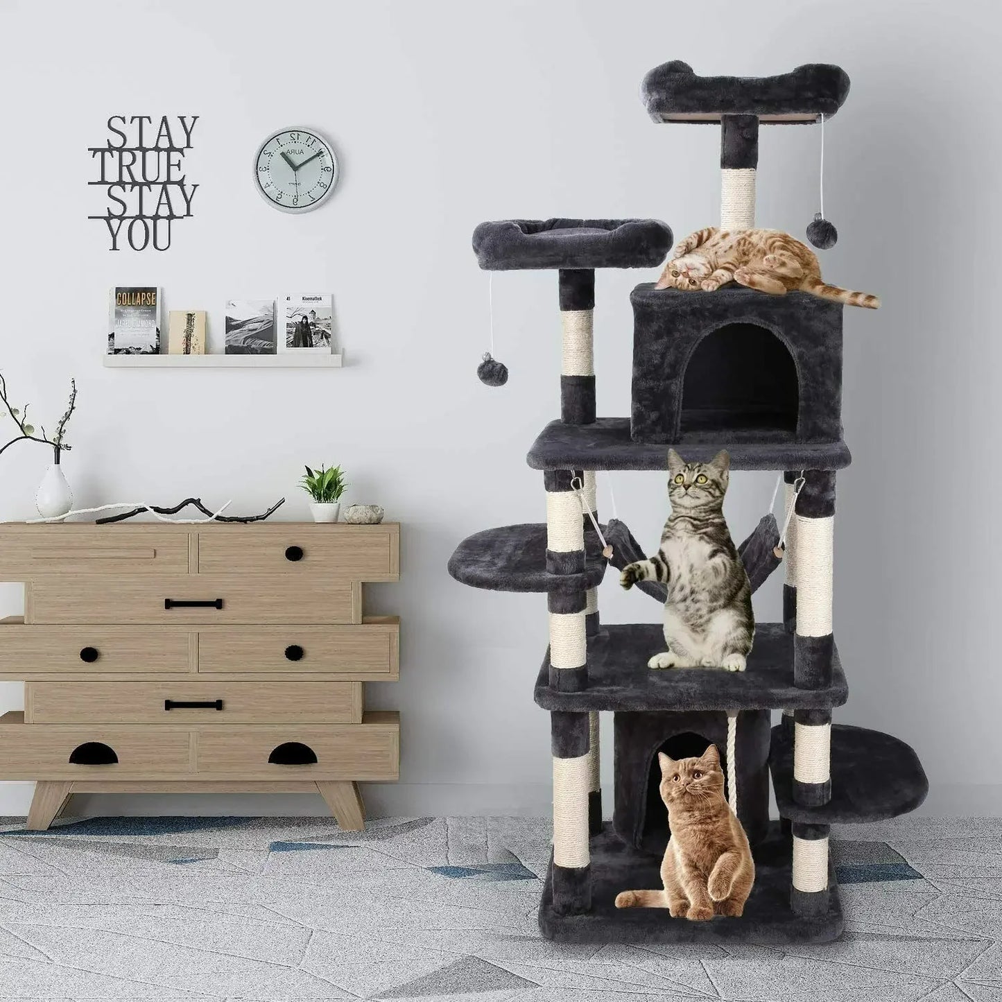 🇫🇷 Français : Arbre à chat 170 cm, tour en peluche avec niches et griffoirs. Parfait pour chats d’intérieur. 🇬🇧 English: 170cm cat tree, plush tower with condos and scratchers. Ideal for indoor cats.