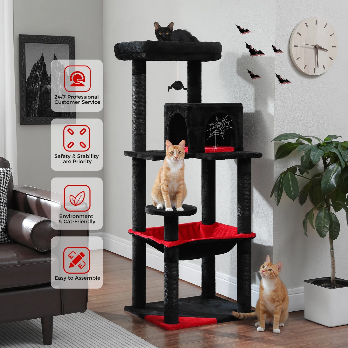 🇫🇷 Arbre à chat gothique – Tour d’intérieur avec grand hamac, condo douillet, perchoir et poteaux à griffer en sisal 🇬🇧 Gothic Cat Tree – Indoor cat tower with large hammock, cozy condo, sisal scratching posts & top perch