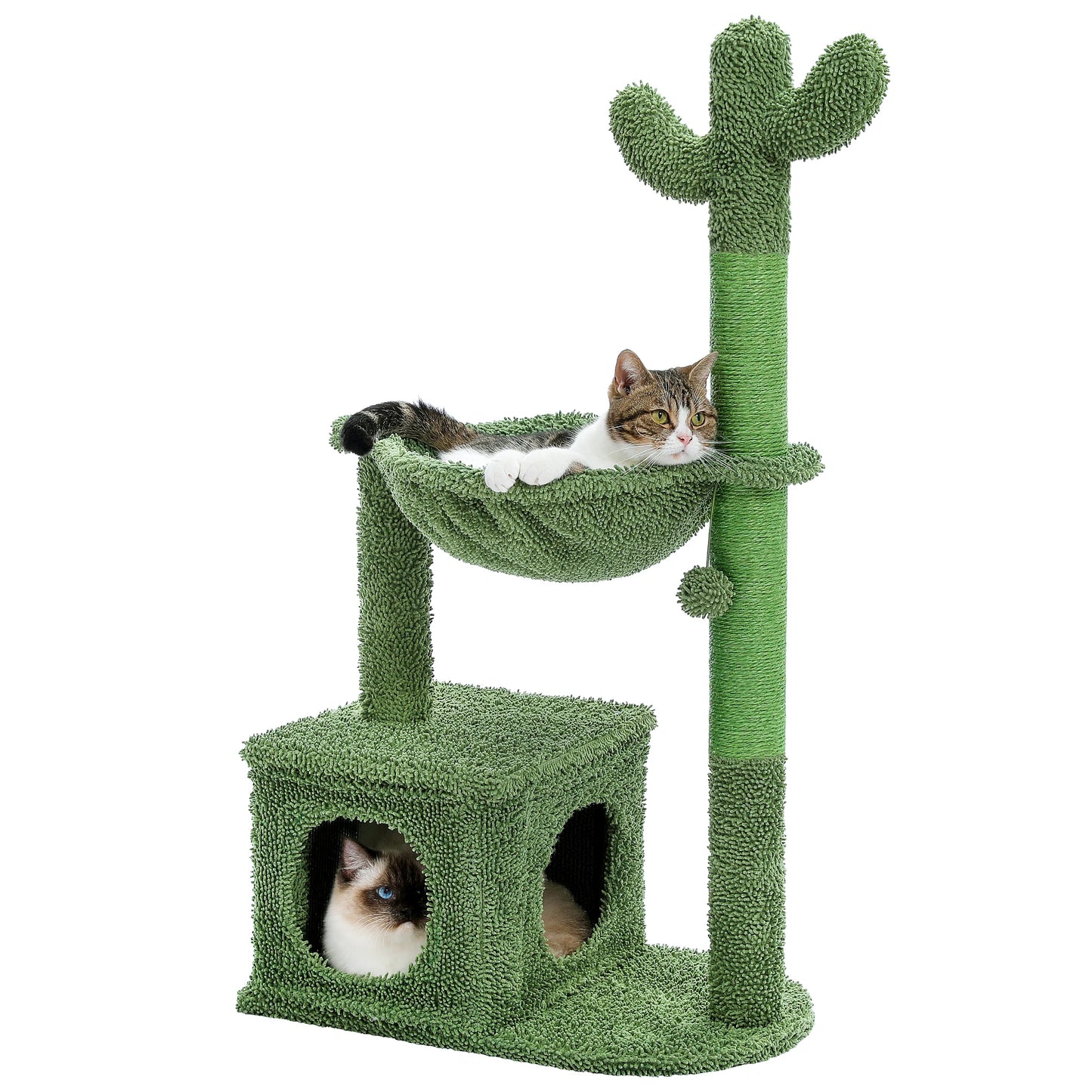 🇫🇷 Arbre à chat cactus – Avec grande niche, hamac, balle suspendue et poteaux à griffer, idéal pour chats d’intérieur 🇬🇧 Cactus Cat Tree – Large condo, hammock, dangling ball & scratching posts for indoor cats